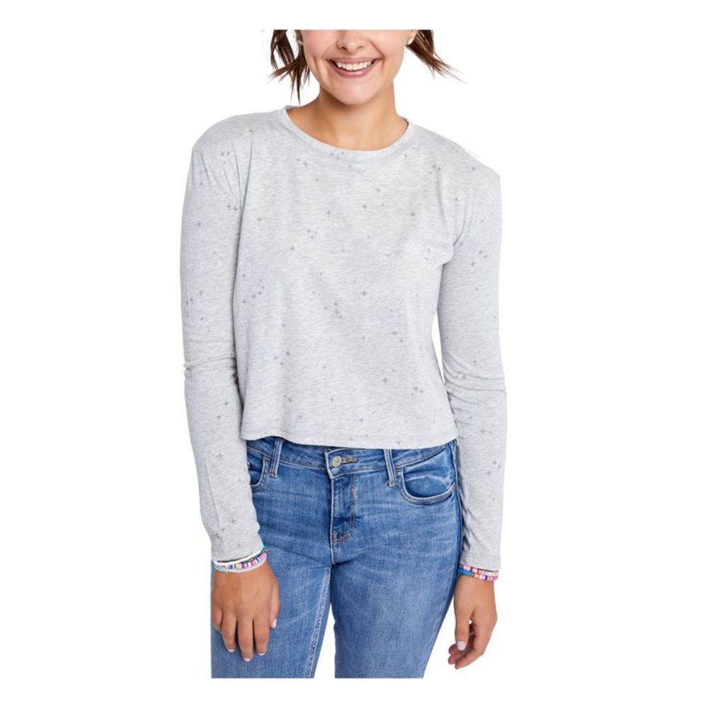 SUNDOWN BY SPLENDID Womens Gray Printed Crew Neck T-Shirt Juniors L